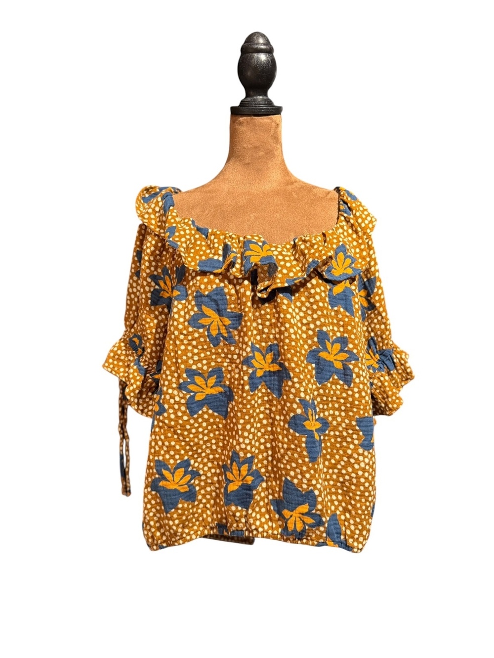 Porridge Clothing Brown Floral Polka Dot Cotton Blouse